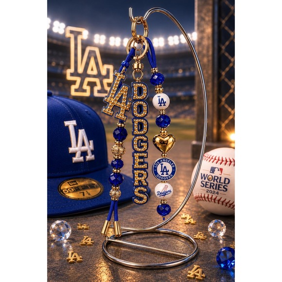 Accessories - Blue & Gold Baseball Purse Charm | Championship Inspired Beaded Keychain